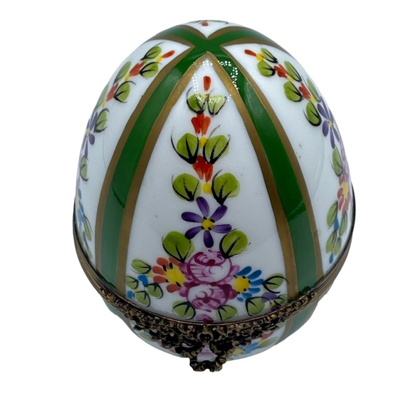 Vintage Limoges France Peint Main Large Easter Egg Flower Trinket Box Ltd Edt - Picture 4 of 10